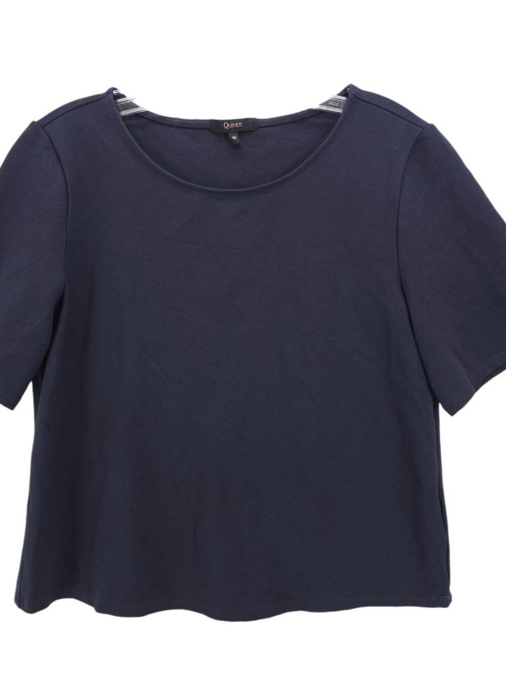 QUINCE Navy Blue Ultra Stretch Ponte Short Sleeve Top Women's Size MEDIUM